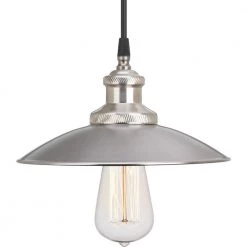 Archives Collection 1-Light Antique Nickel Pendant with Metal Shade by Progress Lighting