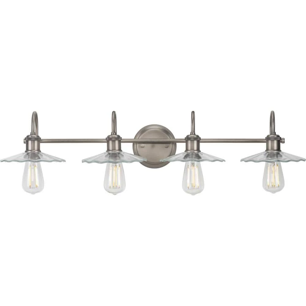 Fayette Collection 4-Light Antique Nickel Clear Glass Farmhouse Bath Vanity Light by Progress Lighting 3 Fayette Collection 4-Light Antique Nickel Clear Glass Farmhouse Bath Vanity Light by Progress Lighting