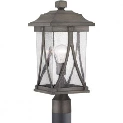 Abbott Collection 1-Light Antique Pewter Clear Seeded Glass Craftsman Outdoor Post Lantern Light by Progress Lighting