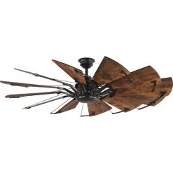 Springer Collection 60 in. 12-Blade Bronze Distressed Walnut Blades DC Motor Farmhouse Windmill Ceiling Fan with Remote by Progress Lighting