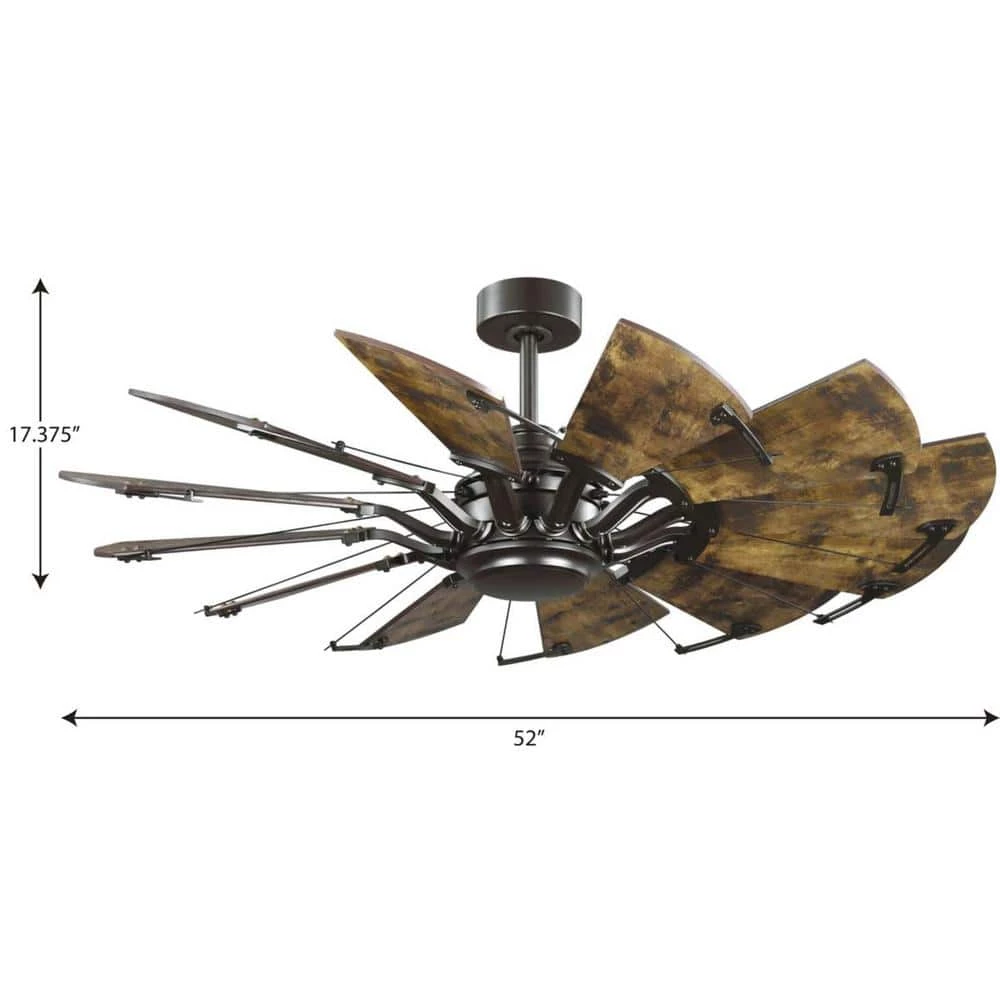Springer Collection 52 in. 12-Blade Bronze Distressed Walnut Blades DC Motor Farmhouse Windmill Ceiling Fan with Remote by Progress Lighting 4 Springer Collection 52 in. 12-Blade Bronze Distressed Walnut Blades DC Motor Farmhouse Windmill Ceiling Fan with Remote by Progress Lighting - Image 2