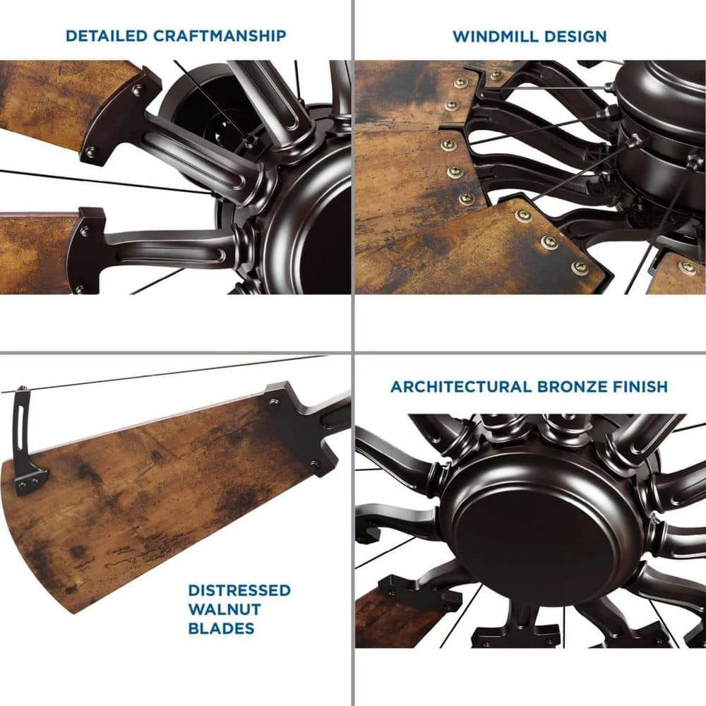 Springer Collection 52 in. 12-Blade Bronze Distressed Walnut Blades DC Motor Farmhouse Windmill Ceiling Fan with Remote by Progress Lighting 12 Springer Collection 52 in. 12-Blade Bronze Distressed Walnut Blades DC Motor Farmhouse Windmill Ceiling Fan with Remote by Progress Lighting - Image 10