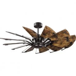 Springer Collection 52 in. 12-Blade Bronze Distressed Walnut Blades DC Motor Farmhouse Windmill Ceiling Fan with Remote by Progress Lighting