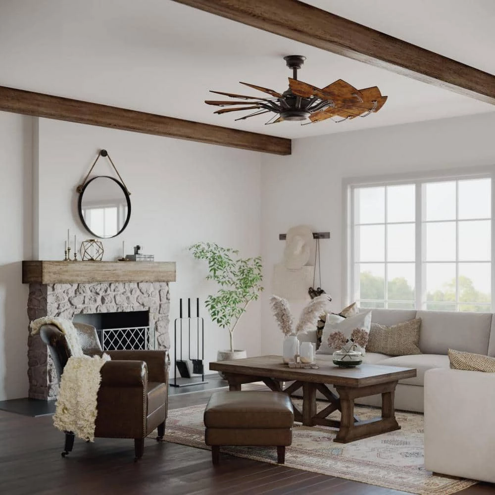Springer Collection 52 in. 12-Blade Bronze Distressed Walnut Blades DC Motor Farmhouse Windmill Ceiling Fan with Remote by Progress Lighting 9 Springer Collection 52 in. 12-Blade Bronze Distressed Walnut Blades DC Motor Farmhouse Windmill Ceiling Fan with Remote by Progress Lighting - Image 7