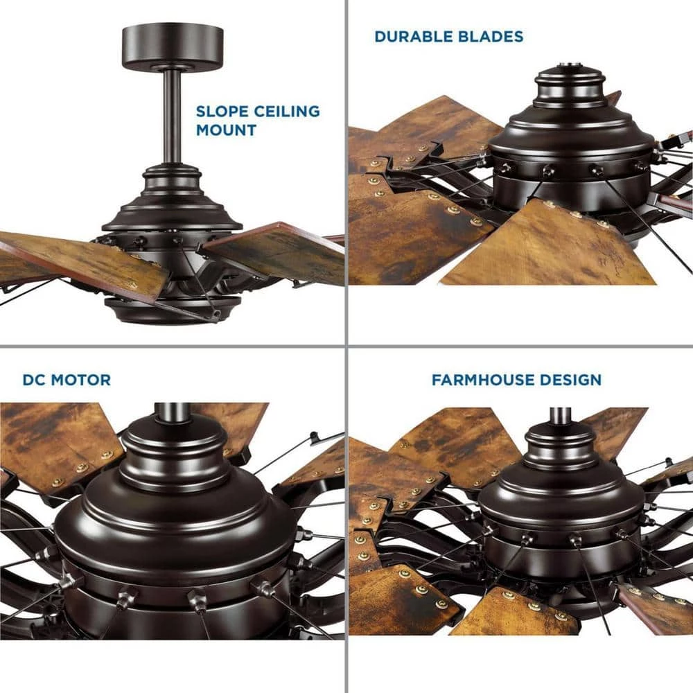 Springer Collection 52 in. 12-Blade Bronze Distressed Walnut Blades DC Motor Farmhouse Windmill Ceiling Fan with Remote by Progress Lighting 13 Springer Collection 52 in. 12-Blade Bronze Distressed Walnut Blades DC Motor Farmhouse Windmill Ceiling Fan with Remote by Progress Lighting - Image 11