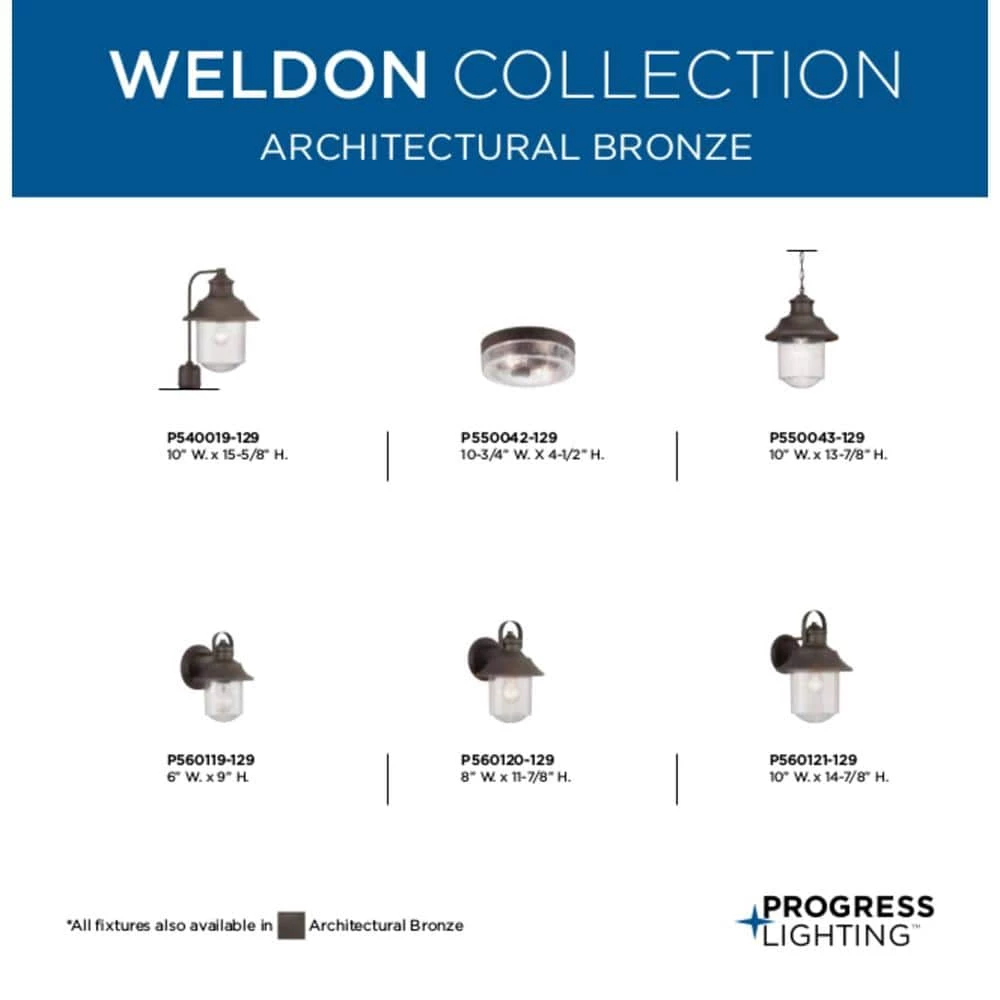 Weldon Collection 2-Light Architectural Bronze Clear Seeded Glass Farmhouse Outdoor Ceiling Flush Mount Light by Progress Lighting 4 Weldon Collection 2-Light Architectural Bronze Clear Seeded Glass Farmhouse Outdoor Ceiling Flush Mount Light by Progress Lighting - Image 2
