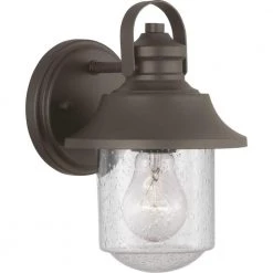 Weldon Collection 1-Light Architectural Bronze Clear Seeded Glass Farmhouse Outdoor Small Wall Lantern Light by Progress Lighting