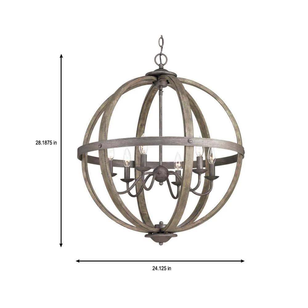 Keowee Collection 24.13 in. 6-Light Artisan Iron Orb Chandelier with Elm Wood Accents by Progress Lighting 13 Keowee Collection 24.13 in. 6-Light Artisan Iron Orb Chandelier with Elm Wood Accents by Progress Lighting - Image 11