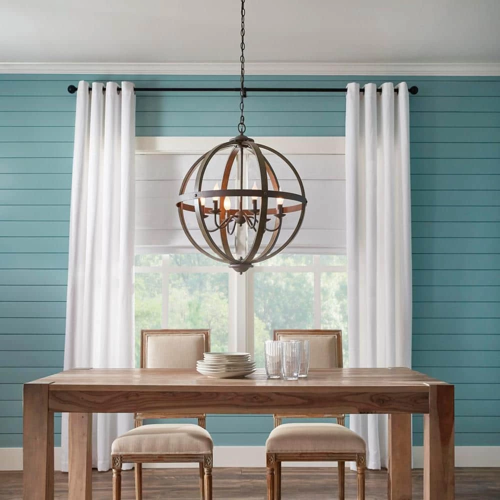 Keowee Collection 24.13 in. 6-Light Artisan Iron Orb Chandelier with Elm Wood Accents by Progress Lighting 4 Keowee Collection 24.13 in. 6-Light Artisan Iron Orb Chandelier with Elm Wood Accents by Progress Lighting - Image 2