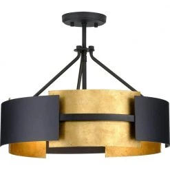 Lowery 3-Light Black/Distressed Gold Luxe Semi-Flush Mount Pendant Light by Progress Lighting