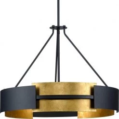 Lowery Collection 5-Light Black/Distressed Gold Luxe Pendant Hanging Light by Progress Lighting