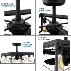 Briarwood 22 in. 3-Blade Indoor/Outdoor Matte Black AC Motor Farmhouse Ceiling Fan with Light with Remote by Progress Lighting -Progress Lighting Shop black progress lighting ceiling fans with lights p250067 31m wb 1f 1000