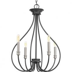 Whisp Collection 4-Light Graphite Farmhouse Chandelier Light by Progress Lighting
