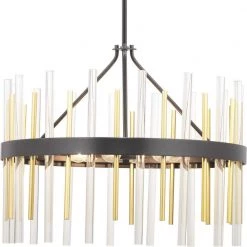 Orrizo Collection 6-Light Matte Black Clear Glass Luxe Chandelier Light by Progress Lighting