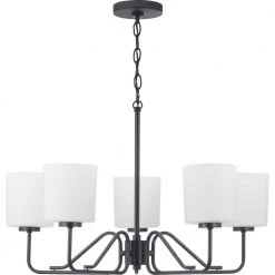 Tobin Collection 5-Light Matte Black Etched White Glass Modern Chandelier Light by Progress Lighting