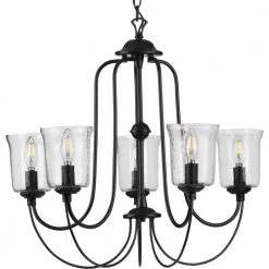 Bowman Collection 5-Light Matte Black Clear Chiseled Glass Coastal Chandelier Light by Progress Lighting