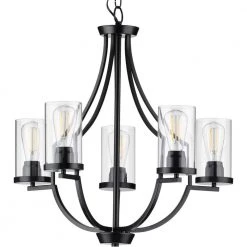 Lassiter Collection 5-Light Matte Black Clear Glass Modern Chandelier Light by Progress Lighting