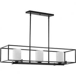 Chadwick Collection 3-Light Matte Black Etched Opal Glass Modern Linear Chandelier Light by Progress Lighting
