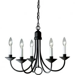 Five-Light Textured Black White Candles Traditional Chandelier Light by Progress Lighting