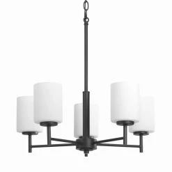 Replay Collection 5-Light Textured Black Etched White Glass Glass Modern Chandelier Light by Progress Lighting -Progress Lighting Shop black progress lighting chandeliers p4319 31 c3 1000