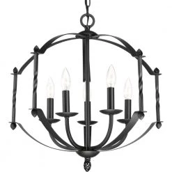 Greyson Collection 5-Light Matte Black Farmhouse Chandelier Light by Progress Lighting