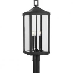 Gibbes Street Collection 9-1/2 in. 3-Light Textured Black Clear Beveled Glass New Traditional Outdoor Post Lantern Light by Progress Lighting