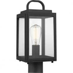 Grandbury Collection 1-Light Textured Black Clear Glass Farmhouse Outdoor Post Lantern Light by Progress Lighting