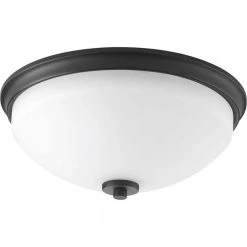 Replay 2-Light Black Flush Mount with Etched White Glass by Progress Lighting