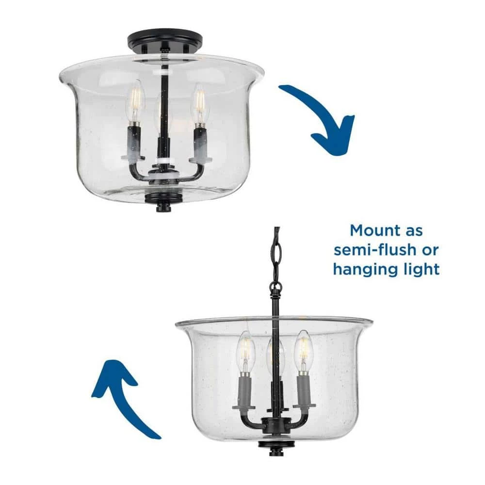 Winslett 13.75 in. Black 3-Light Semi-Flush Mount Convertible by Progress Lighting 9 Winslett 13.75 in. Black 3-Light Semi-Flush Mount Convertible by Progress Lighting - Image 7