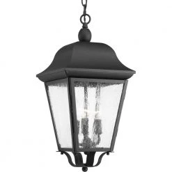 Kiawah Collection 3-Light Textured Black Clear Seeded Glass Farmhouse Outdoor Hanging Lantern Light by Progress Lighting
