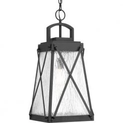 Creighton Collection 1-Light Textured Black Clear Water Glass Farmhouse Outdoor Hanging Lantern Light by Progress Lighting -Progress Lighting Shop black progress lighting outdoor chandeliers p550009 031 c3 1000