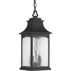 Maison Collection 2-Light Textured Black Water Seeded Glass Farmhouse Outdoor Hanging Lantern Light by Progress Lighting