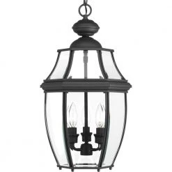 New Haven Collection 3-Light Textured Black Clear Beveled Glass New Traditional Outdoor Hanging Lantern Light by Progress Lighting