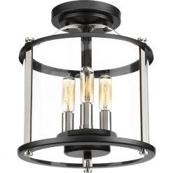 Squire Collection 3-Light Matte Black Clear Glass New Traditional Outdoor Hanging Lantern Light by Progress Lighting