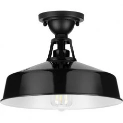 Cedar Springs Collection 1-Light Gloss Black Farmhouse Outdoor Semi-Flush Mount Light by Progress Lighting