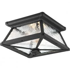 Mac Collection 2-Light Textured Black Water Patterned Glass Craftsman Outdoor Close-to-Ceiling Light by Progress Lighting