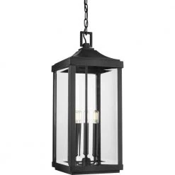 Gibbes Street Collection 3-Light Textured Black Clear Beveled Glass New Traditional Outdoor Hanging Porch Lantern Light by Progress Lighting