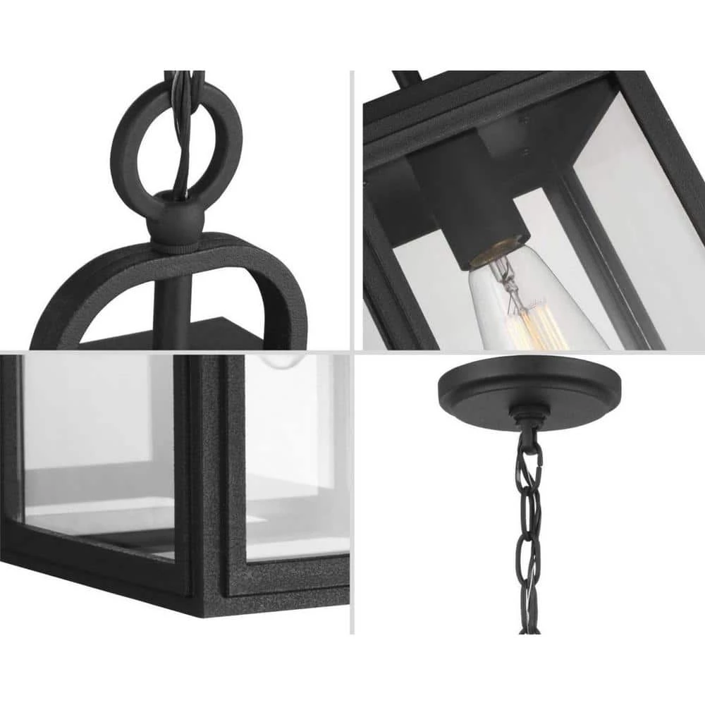 Grandbury Collection 1-Light Textured Black Clear Glass Farmhouse Outdoor Hanging Lantern Light by Progress Lighting 5 Grandbury Collection 1-Light Textured Black Clear Glass Farmhouse Outdoor Hanging Lantern Light by Progress Lighting - Image 3