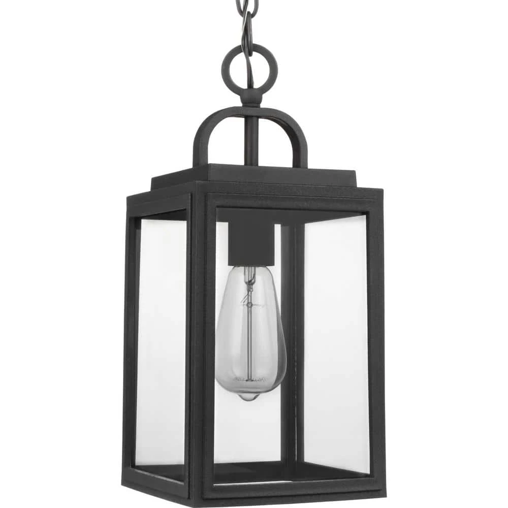 Grandbury Collection 1-Light Textured Black Clear Glass Farmhouse Outdoor Hanging Lantern Light by Progress Lighting 3 Grandbury Collection 1-Light Textured Black Clear Glass Farmhouse Outdoor Hanging Lantern Light by Progress Lighting