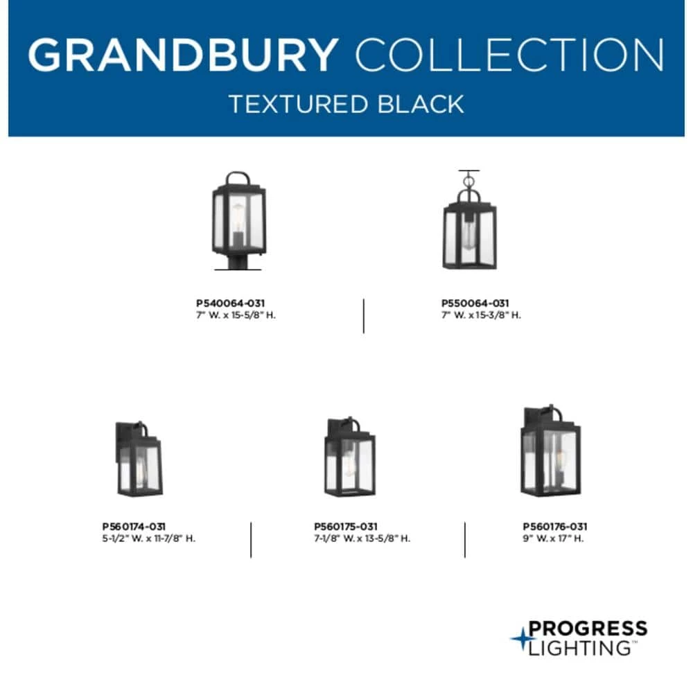 Grandbury Collection 1-Light Textured Black Clear Glass Farmhouse Outdoor Hanging Lantern Light by Progress Lighting 4 Grandbury Collection 1-Light Textured Black Clear Glass Farmhouse Outdoor Hanging Lantern Light by Progress Lighting - Image 2