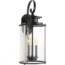 Squire Collection 3-Light Matte Black Clear Glass New Traditional Outdoor Large Wall Lantern Light by Progress Lighting