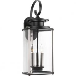 Squire Collection 3-Light Matte Black Clear Glass New Traditional Outdoor Large Wall Lantern Light by Progress Lighting -Progress Lighting Shop black progress lighting outdoor sconces p560038 031 c3 1000
