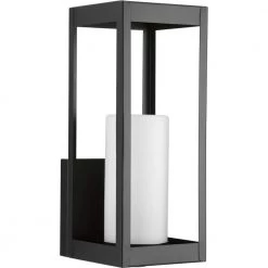 Patewood Collection 1-Light Matte Black Etched Opal Glass Farmhouse Outdoor Medium Wall Lantern Light by Progress Lighting