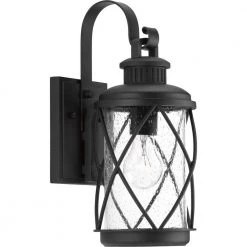 Hollingsworth Collection 1-Light Textured Black Clear Seeded Glass Farmhouse Outdoor Small Wall Lantern Light by Progress Lighting