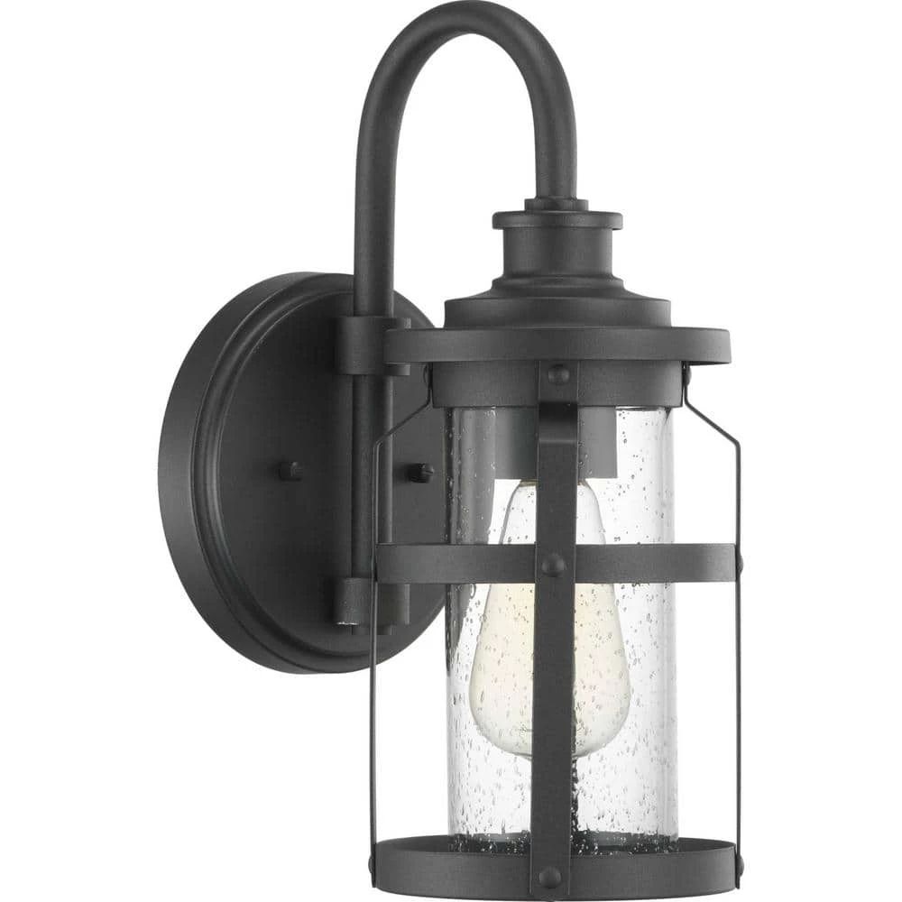Haslett Collection 1-Light Textured Black Clear Seeded Glass Farmhouse Outdoor Small Wall Lantern Light by Progress Lighting 3 Haslett Collection 1-Light Textured Black Clear Seeded Glass Farmhouse Outdoor Small Wall Lantern Light by Progress Lighting