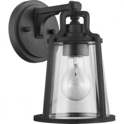 Benton Harbor Collection 1-Light Textured Black Clear Glass Urban Industrial Outdoor Small Wall Lantern Light by Progress Lighting -Progress Lighting Shop black progress lighting outdoor sconces p560177 031 44 1000