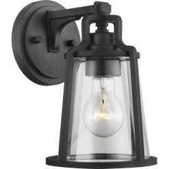 Benton Harbor Collection 1-Light Textured Black Clear Glass Urban Industrial Outdoor Small Wall Lantern Light by Progress Lighting