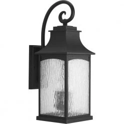 Maison Collection 3-Light Textured Black Water Seeded Glass Farmhouse Outdoor Large Wall Lantern Light by Progress Lighting