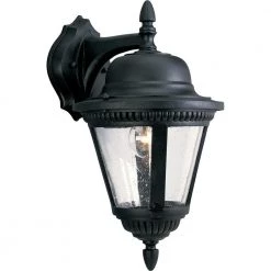Westport Collection 1-Light Textured Black Clear Seeded Glass Traditional Outdoor Medium Wall Lantern Light by Progress Lighting