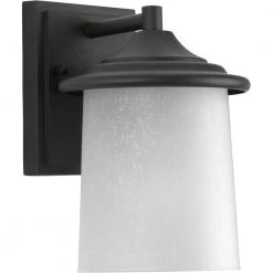 Essential Collection 1-Light Textured Black White Linen Glass Craftsman Outdoor Small Wall Lantern Light by Progress Lighting